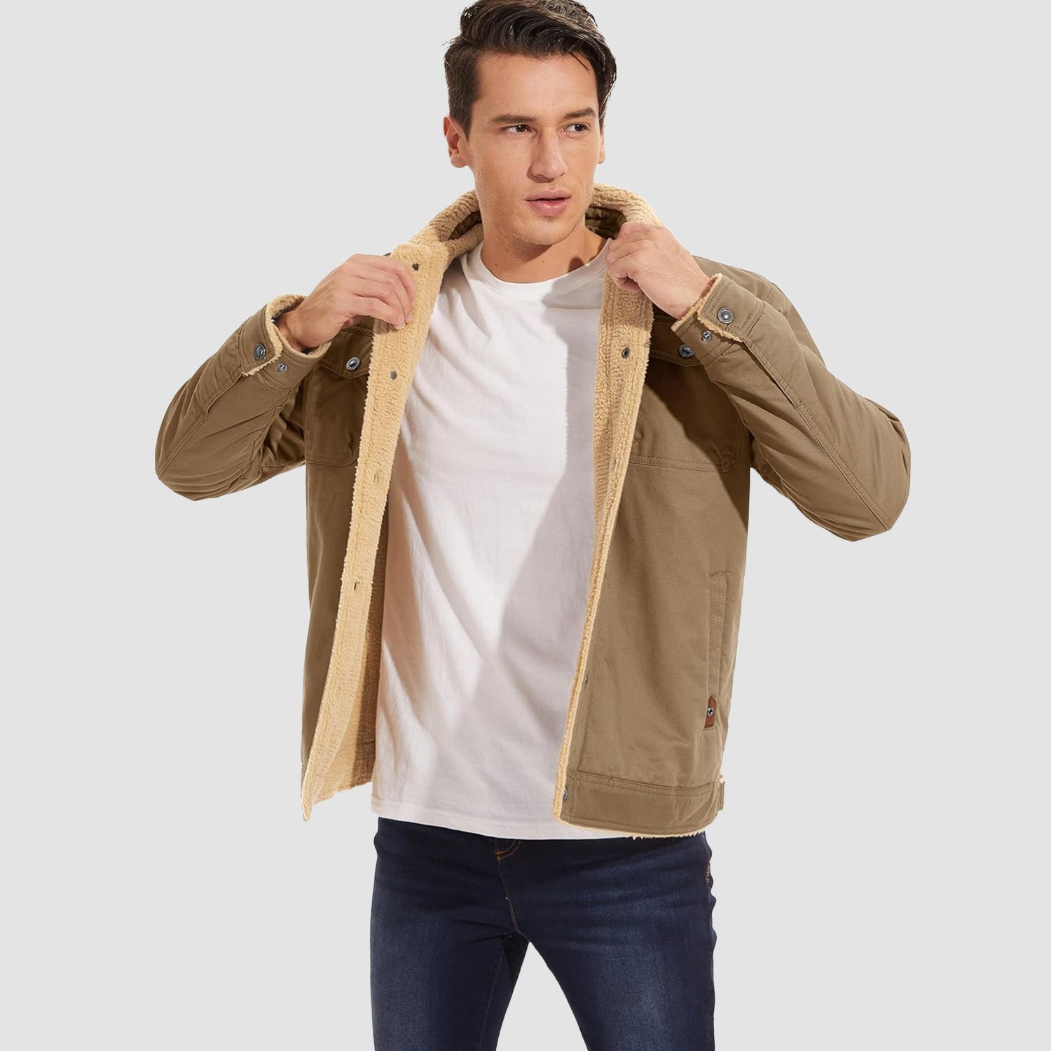 Men's Sherpa Lined Trucker Jacket – Warm Cotton Winter Coat with Multi Pockets for Ultimate Comfort and Style