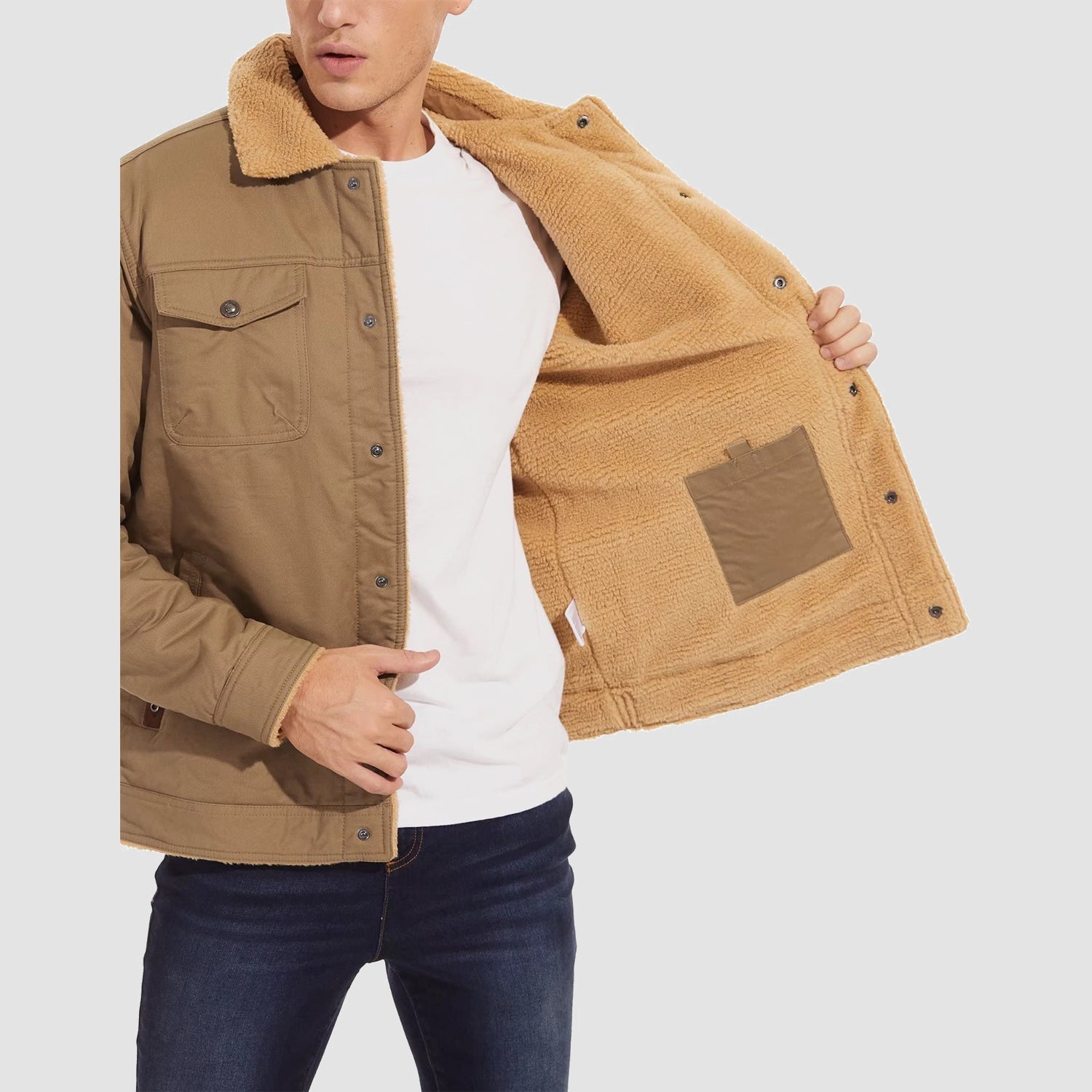 Men's Sherpa Lined Trucker Jacket – Warm Cotton Winter Coat with Multi Pockets for Ultimate Comfort and Style