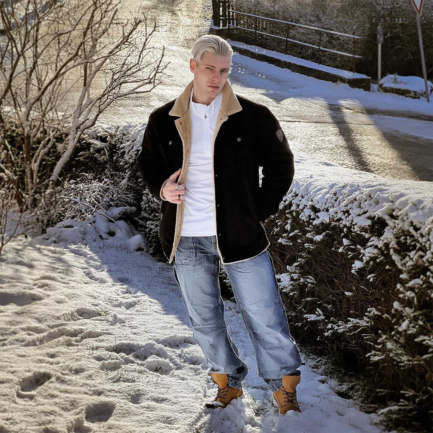 Men's Sherpa Lined Trucker Jacket – Warm Cotton Winter Coat with Multi Pockets for Ultimate Comfort and Style