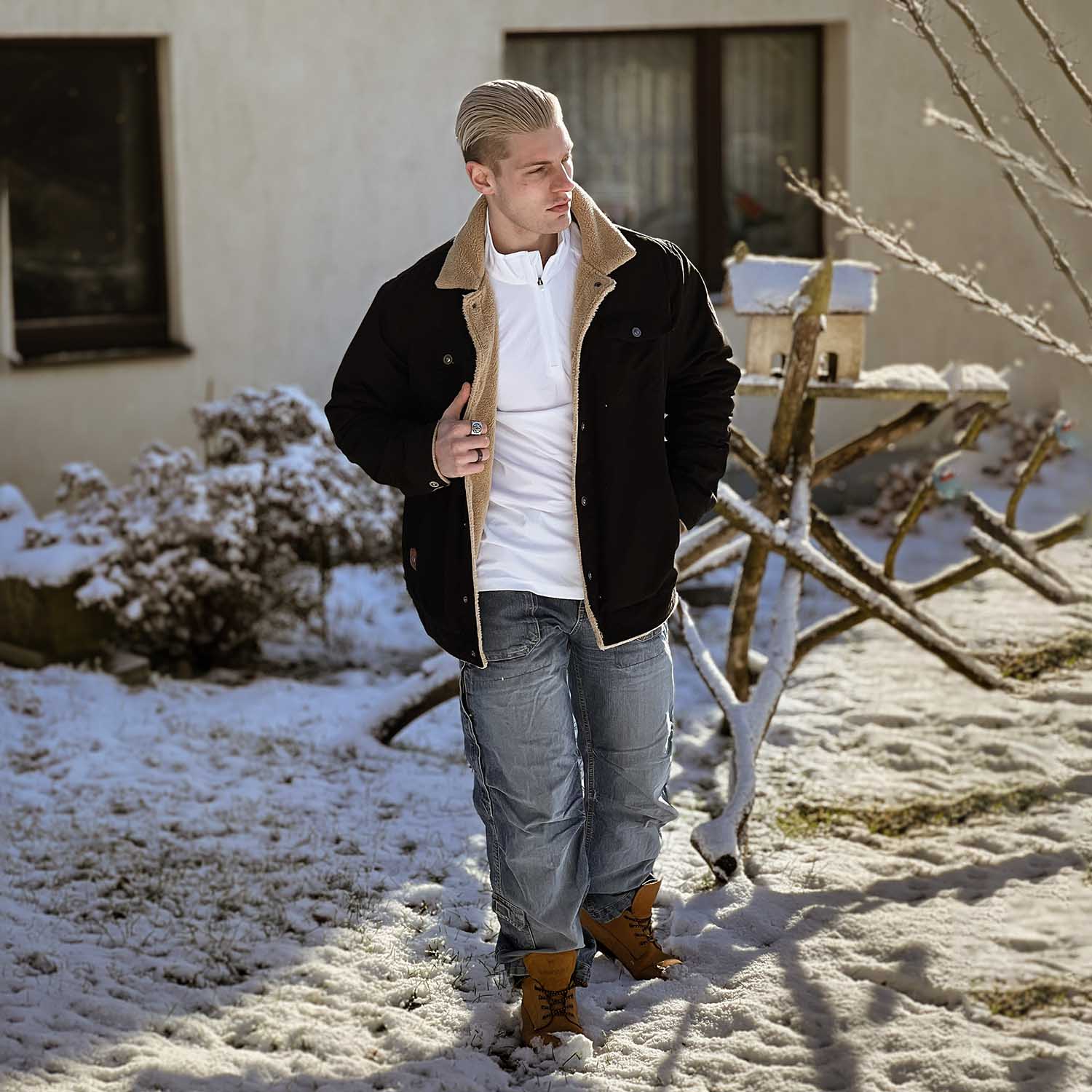 Men's Sherpa Lined Trucker Jacket – Warm Cotton Winter Coat with Multi Pockets for Ultimate Comfort and Style