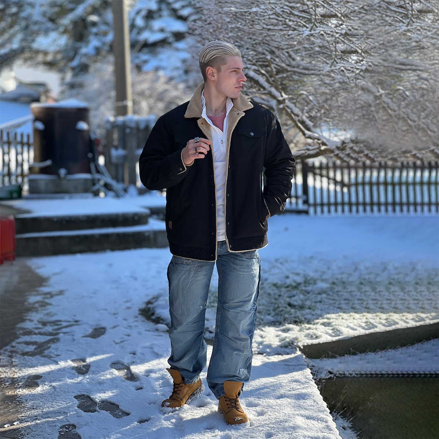 Men's Sherpa Lined Trucker Jacket – Warm Cotton Winter Coat with Multi Pockets for Ultimate Comfort and Style