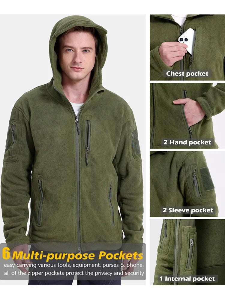 Men's Tactical Fleece Jacket – Warm Full Zip Outdoor Jacket with Multi-Pockets for Winter Activities