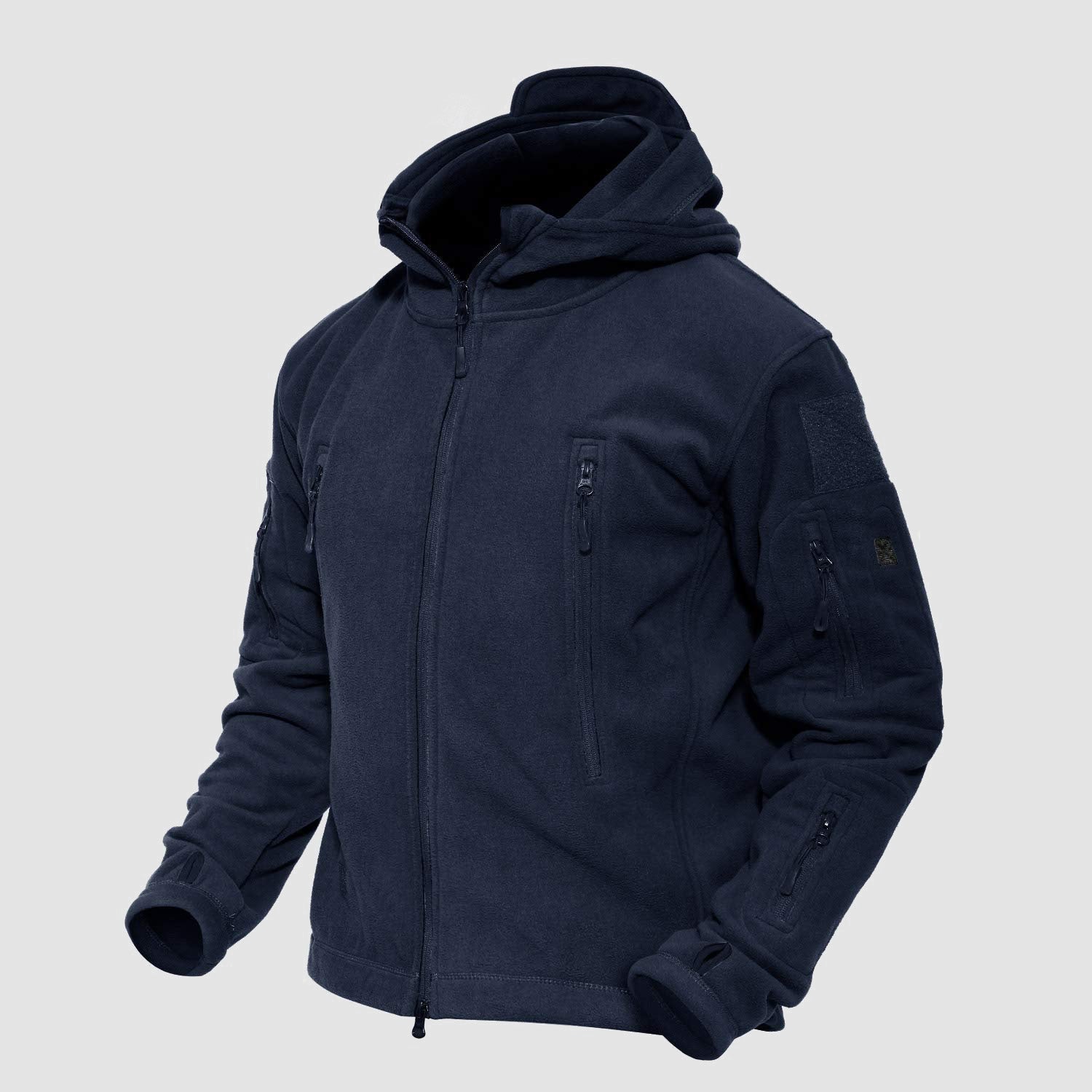 Men's Tactical Fleece Jacket with 6 Zip-Pockets – Warm Windproof Hooded Jacket for Outdoor Activities