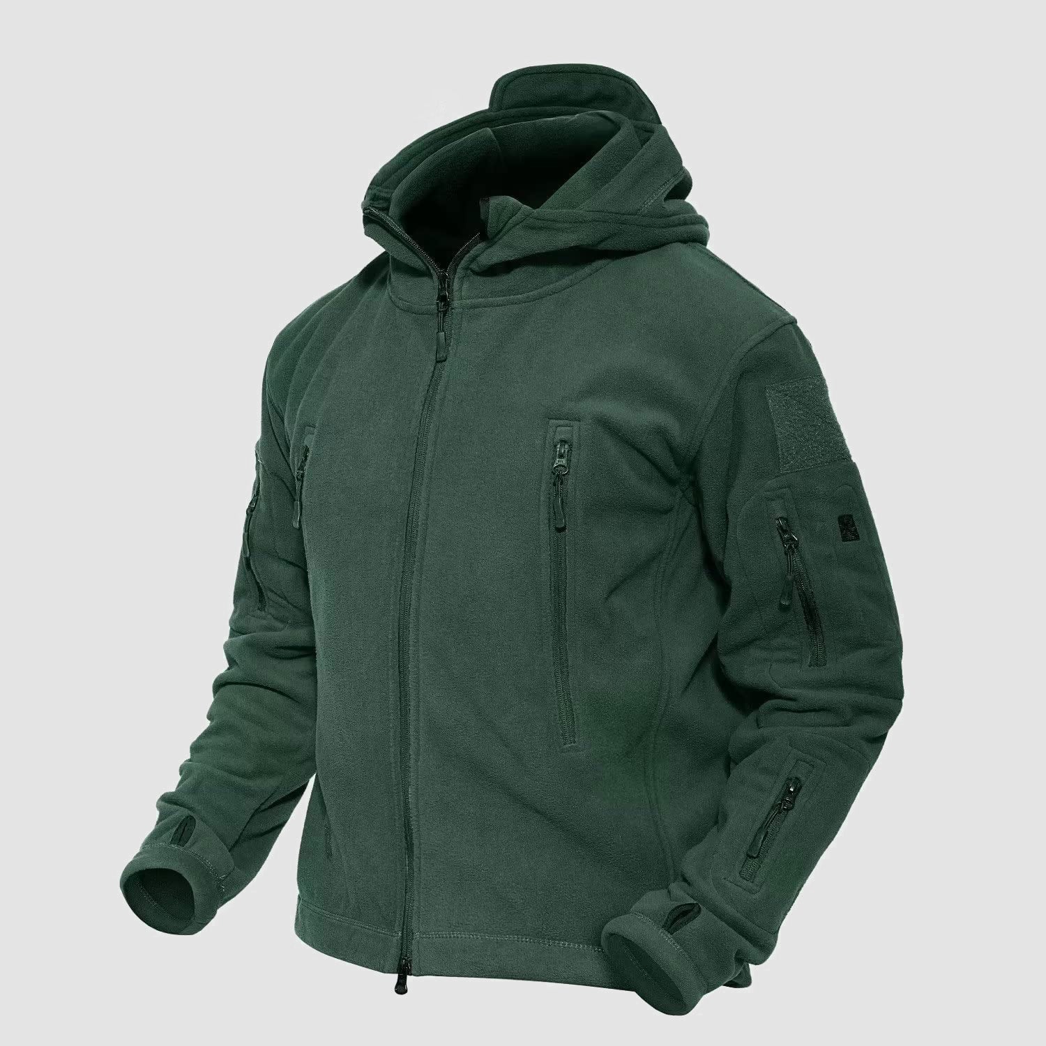 Men's Tactical Fleece Jacket with 6 Zip-Pockets – Warm Windproof Hooded Jacket for Outdoor Activities