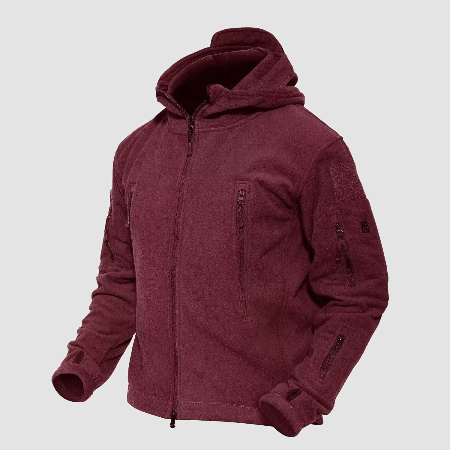 Men's Tactical Fleece Jacket with 6 Zip-Pockets – Warm Windproof Hooded Jacket for Outdoor Activities