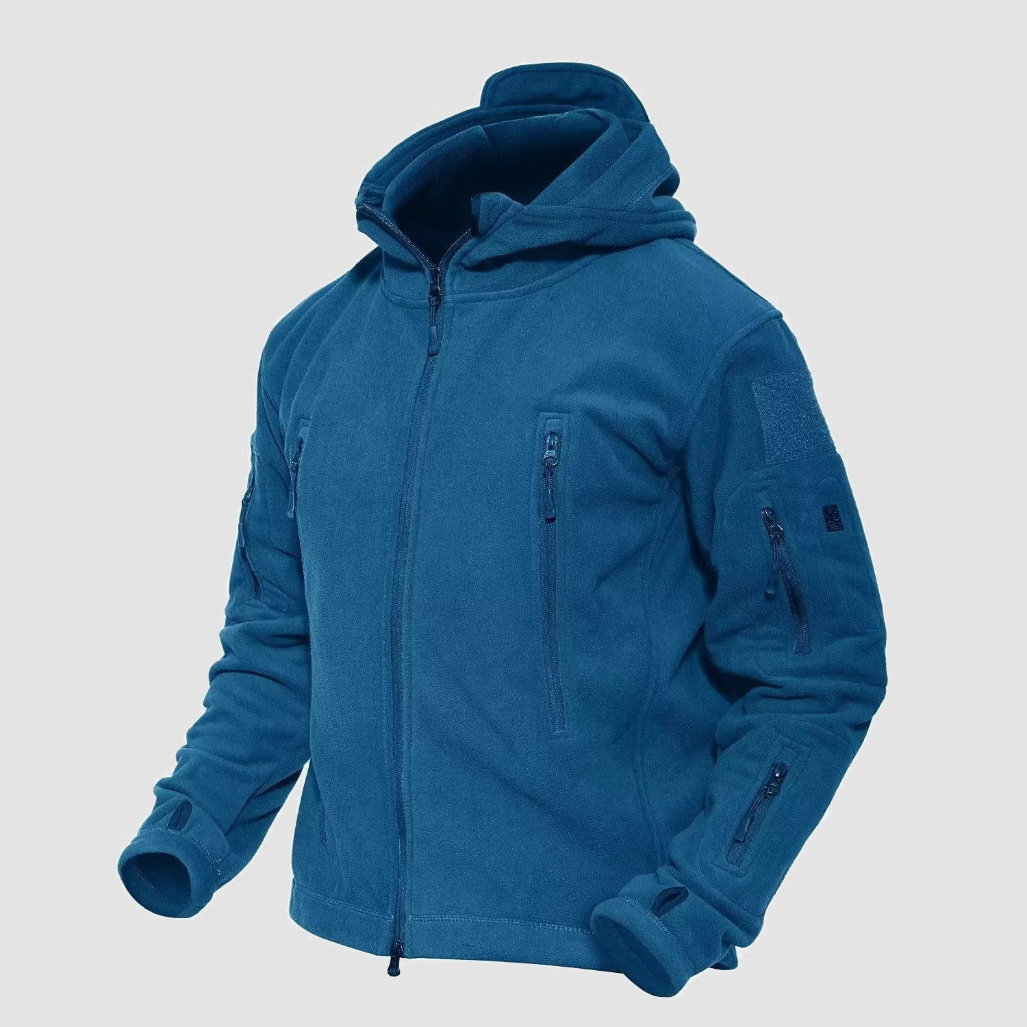 Men's Tactical Fleece Jacket with 6 Zip-Pockets – Warm Windproof Hooded Jacket for Outdoor Activities