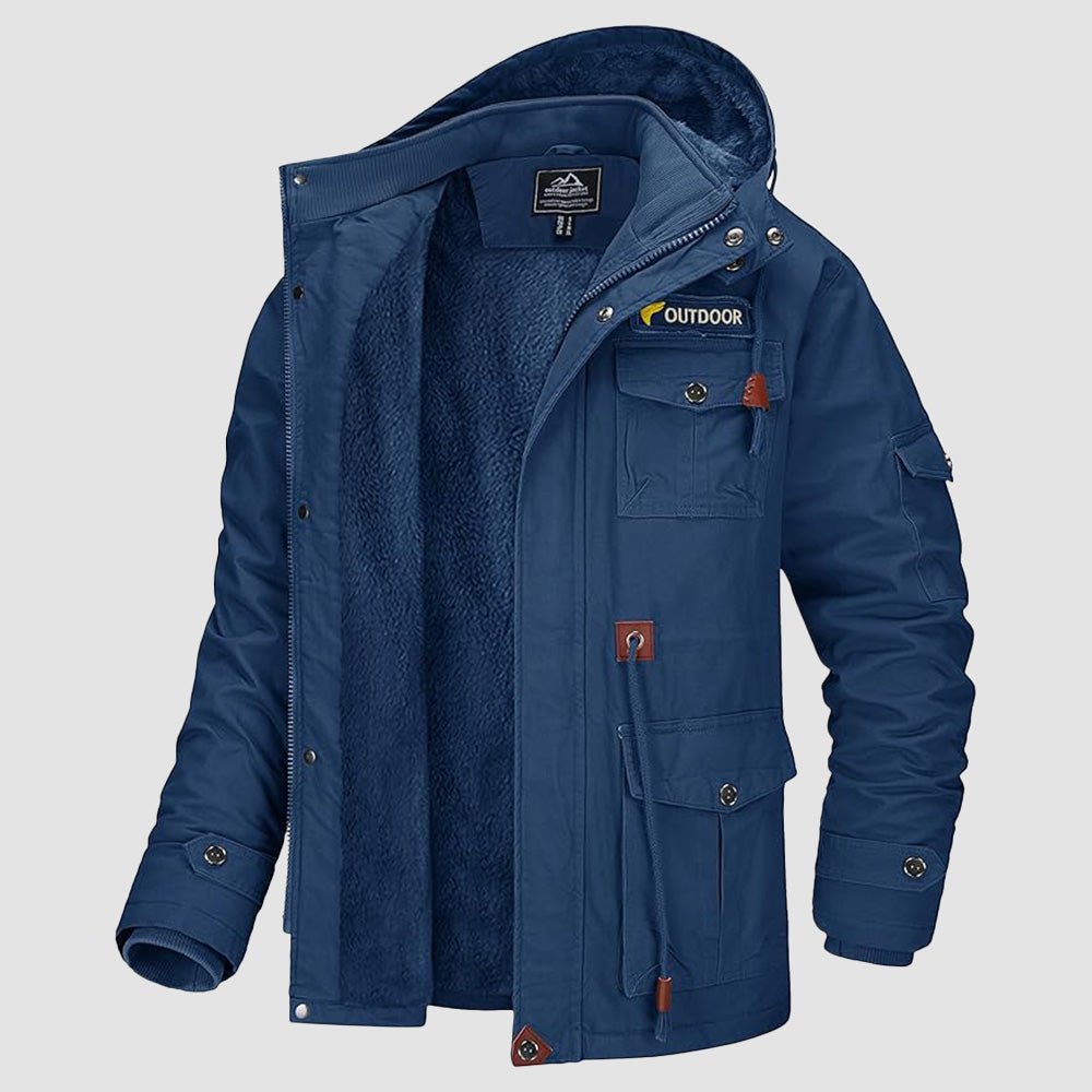 Men's Winter Military Parka Jacket with Fleece Lining, Windproof Design, and Multiple Pockets