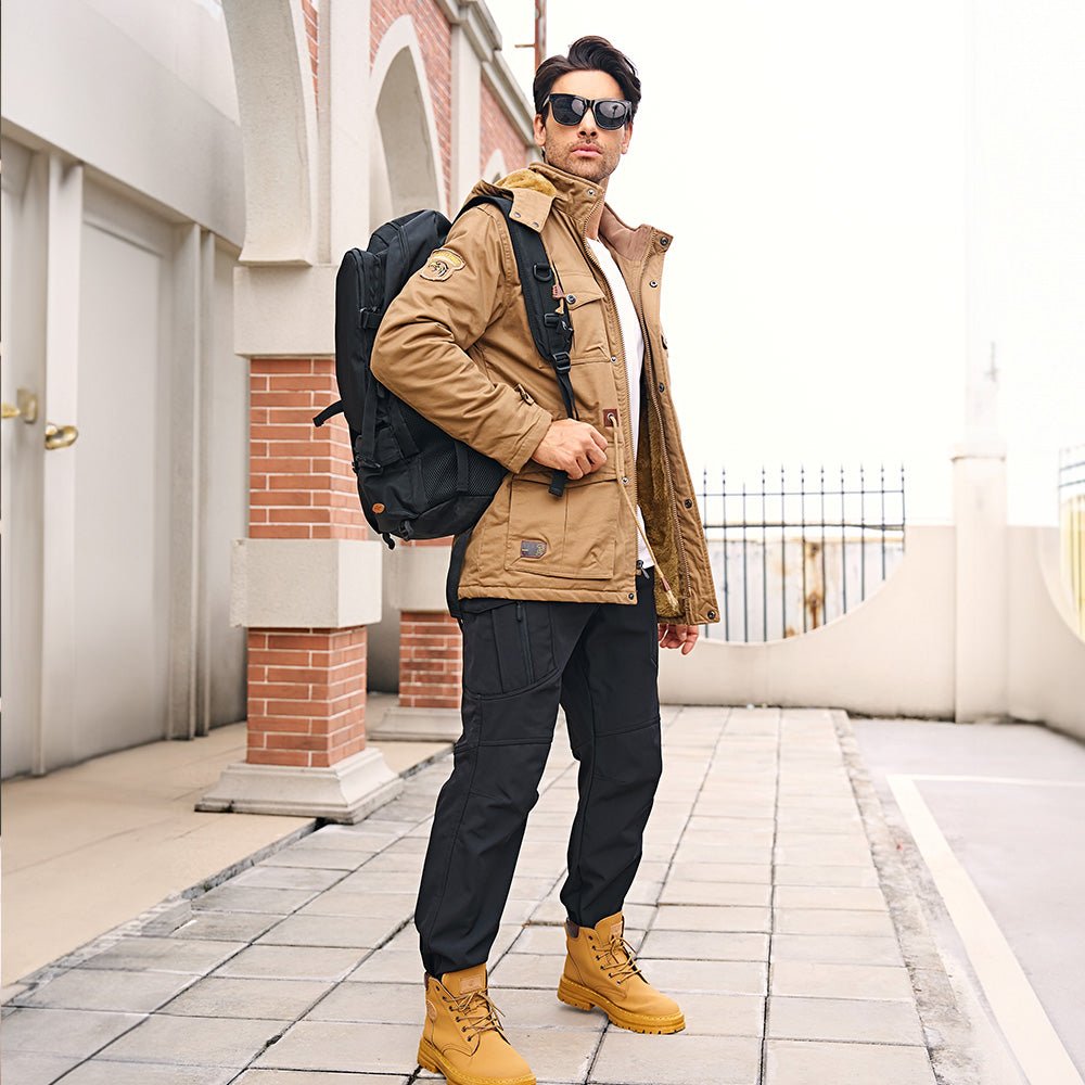 Men's Winter Military Parka Jacket with Fleece Lining, Windproof Design, and Multiple Pockets