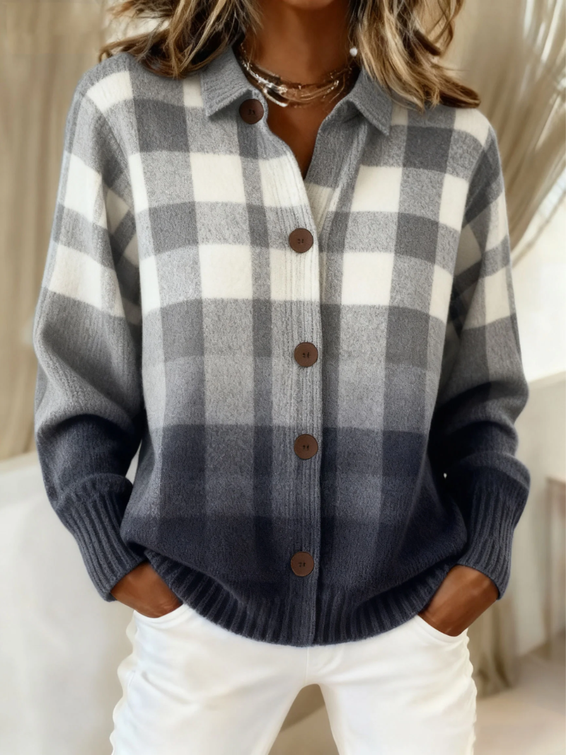 Mara Women's Checked Knitted Blouse – Stylish & Comfortable Knitwear for Everyday Wear