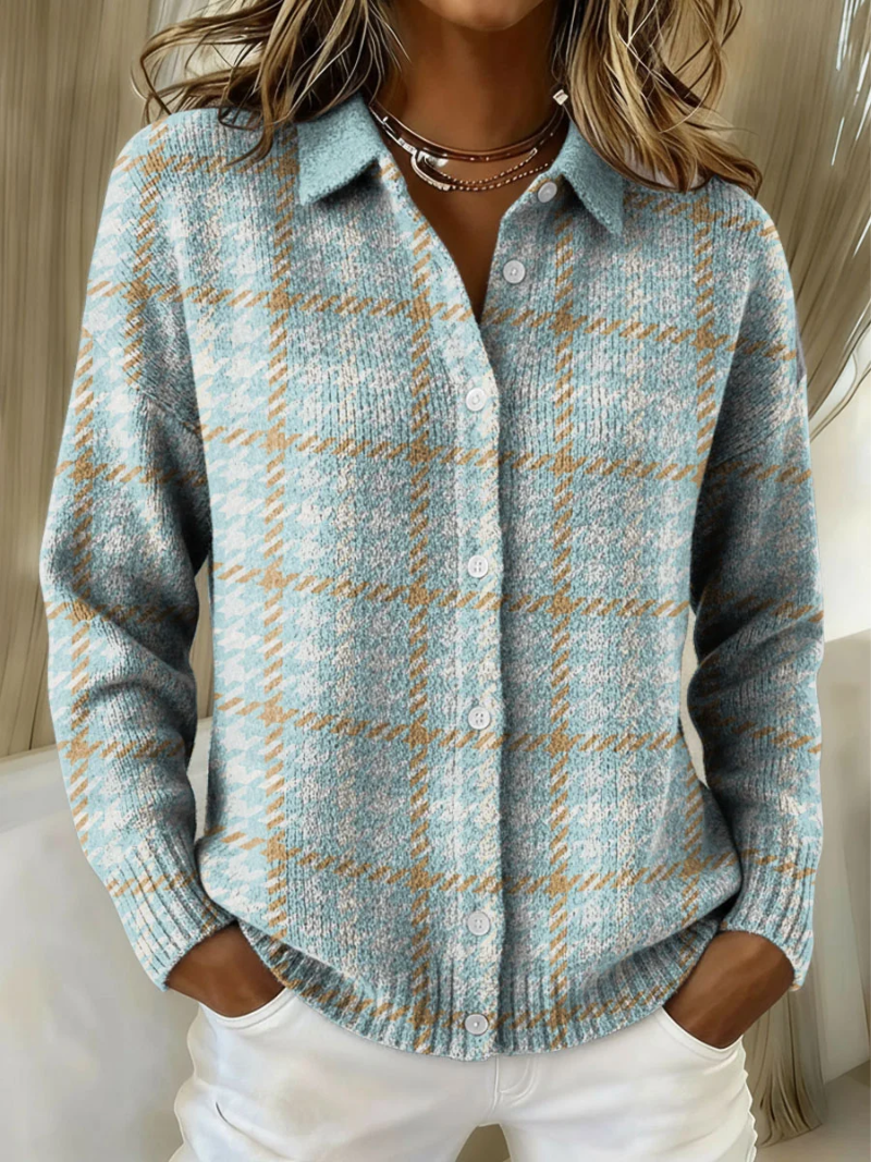 Stylish Tara Checked Blouse with Elegant Sand-Colored Accents – Perfect for Any Occasion
