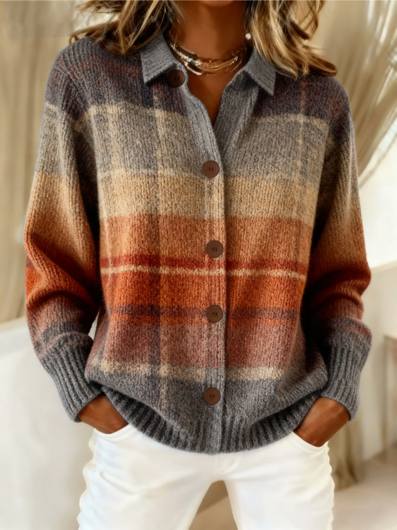 Fleur Checked Blouse in Warm Autumn Colors - Stylish Women's Top for Fall Fashion