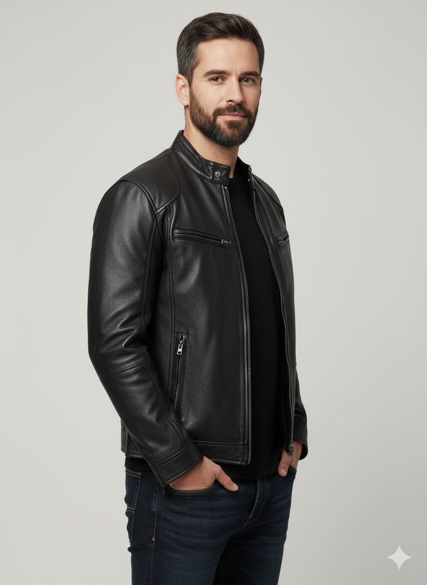Men's Premium Genuine Leather Jacket: Stylish, Durable, All-Season Outerwear