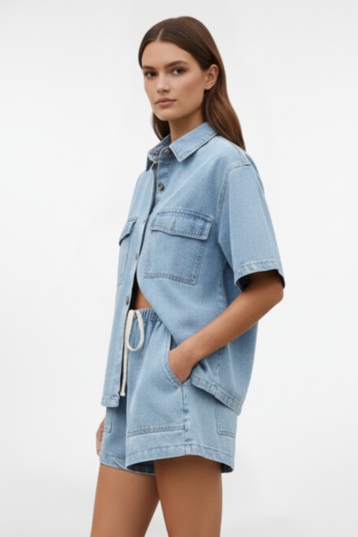 Brooklyn Women's Short Sleeve Lounge Set with Shorts - Comfortable & Stylish Summer Outfit