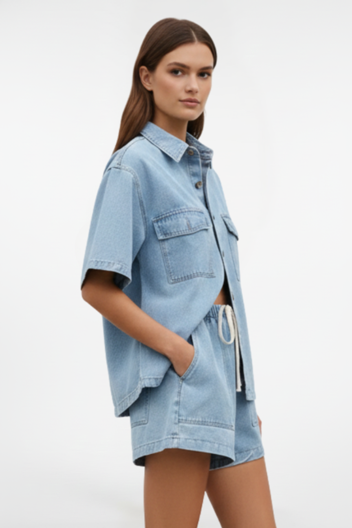 Brooklyn Women's Short Sleeve Lounge Set with Shorts - Comfortable & Stylish Summer Outfit