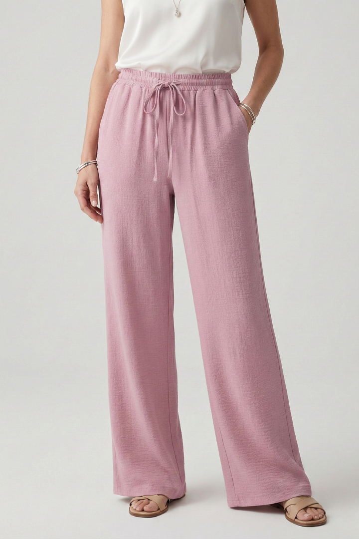 Caroline Women's Casual Palazzo Trousers - Comfortable Drawstring Waist & Side Pockets for Effortless Style