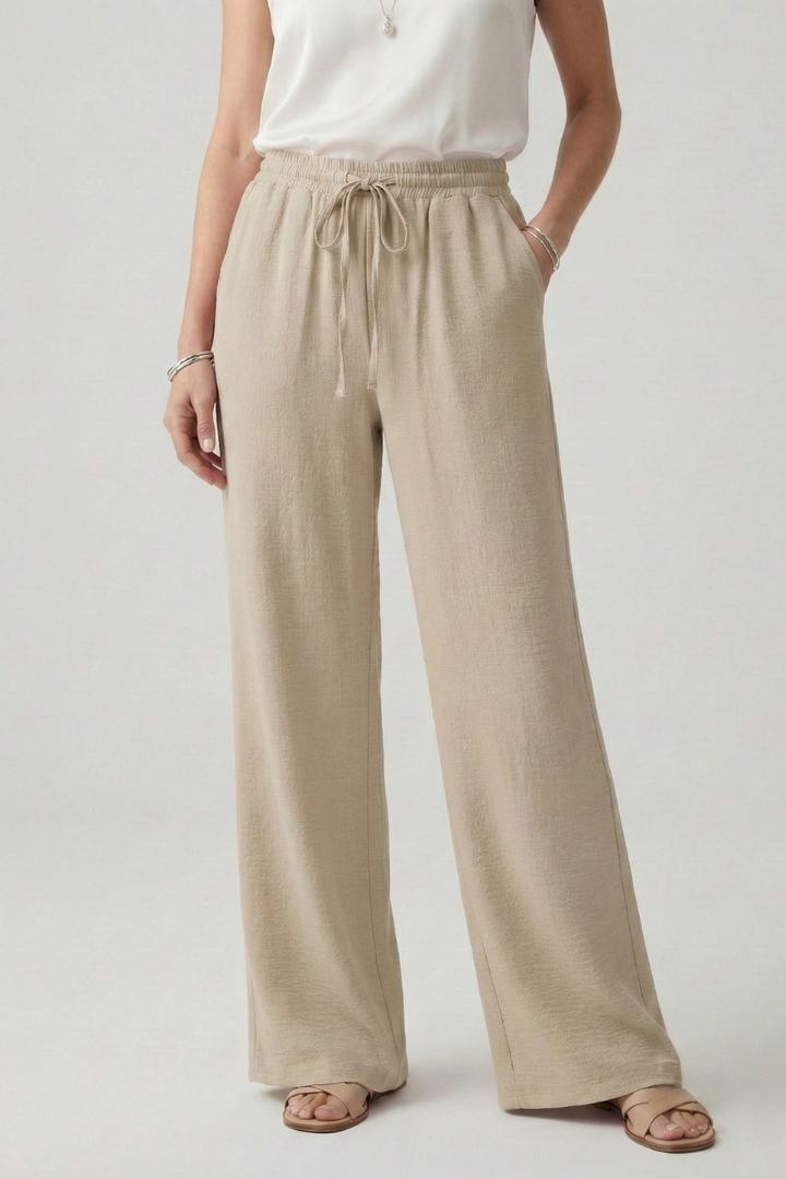 Caroline Women's Casual Palazzo Trousers - Comfortable Drawstring Waist & Side Pockets for Effortless Style