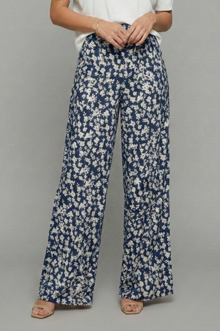 Bella Women's Floral Print Palazzo Trousers - Stylish Wide-Leg Casual Pants for Effortless Elegance