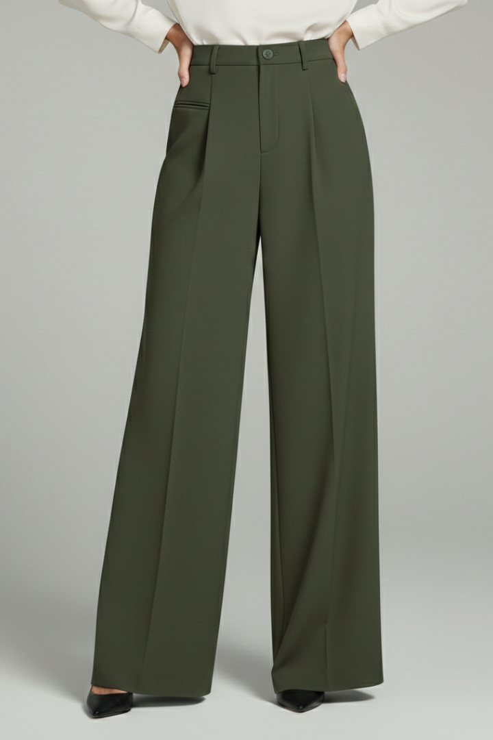 Blair Women's Palazzo Trousers - Stylish Front Pleats & Functional Back Pockets for Effortless Elegance