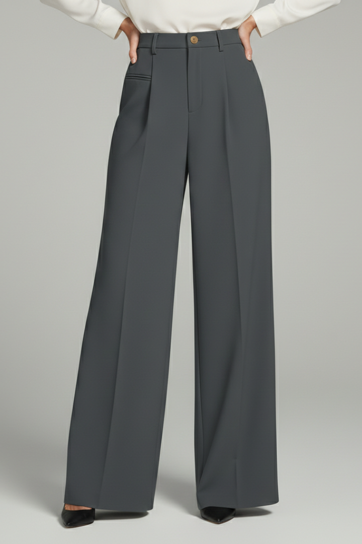 Blair Women's Palazzo Trousers - Stylish Front Pleats & Functional Back Pockets for Effortless Elegance