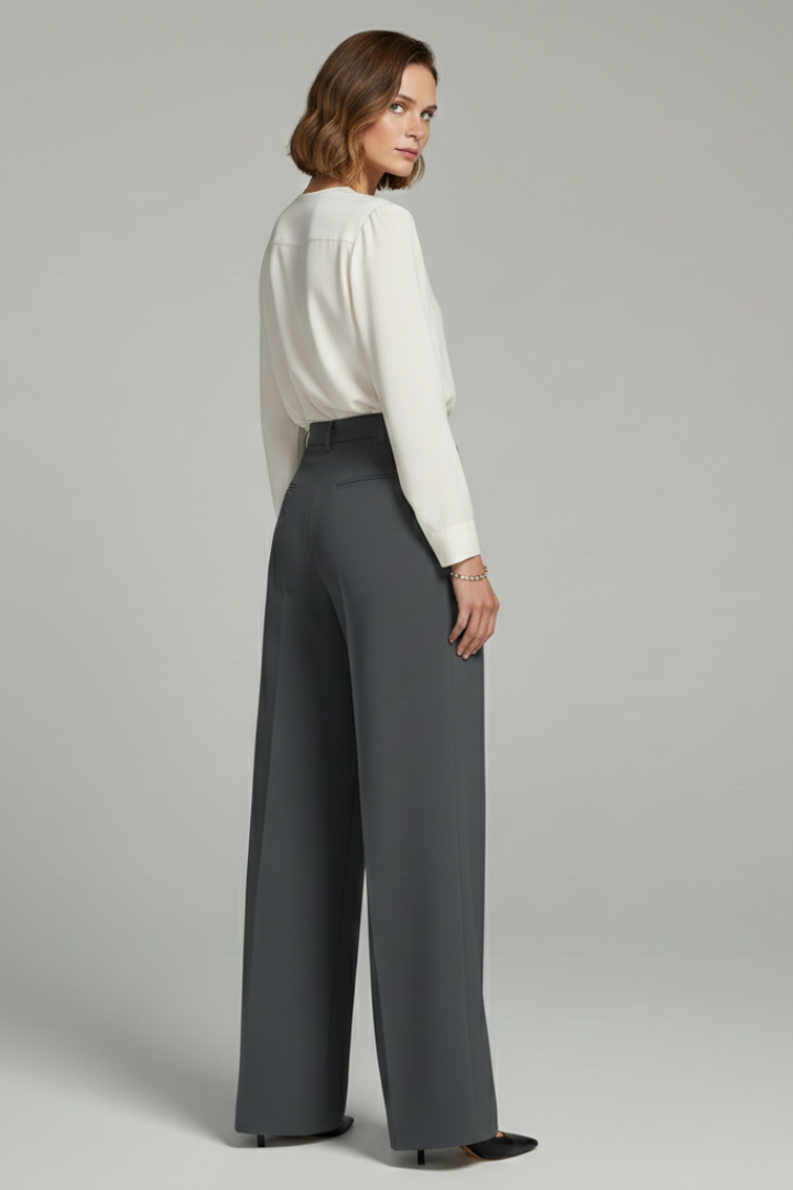 Blair Women's Palazzo Trousers - Stylish Front Pleats & Functional Back Pockets for Effortless Elegance