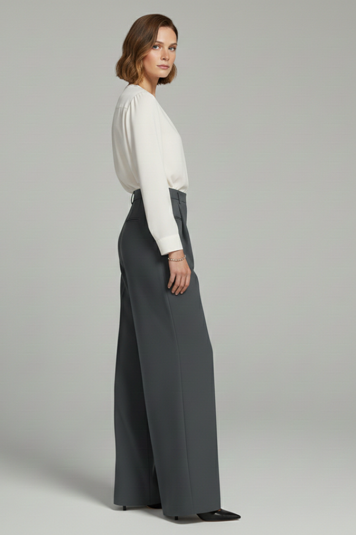Blair Women's Palazzo Trousers - Stylish Front Pleats & Functional Back Pockets for Effortless Elegance