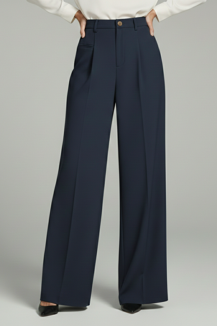 Blair Women's Palazzo Trousers - Stylish Front Pleats & Functional Back Pockets for Effortless Elegance