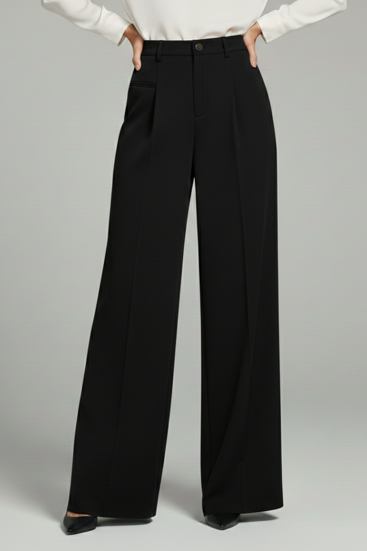 Blair Women's Palazzo Trousers - Stylish Front Pleats & Functional Back Pockets for Effortless Elegance