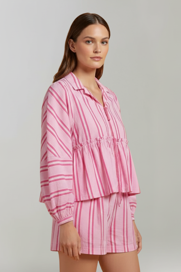 Elizabeth Women's Striped Long Sleeve Shorts Set - Stylish & Comfortable Loungewear for Home & Casual Wear