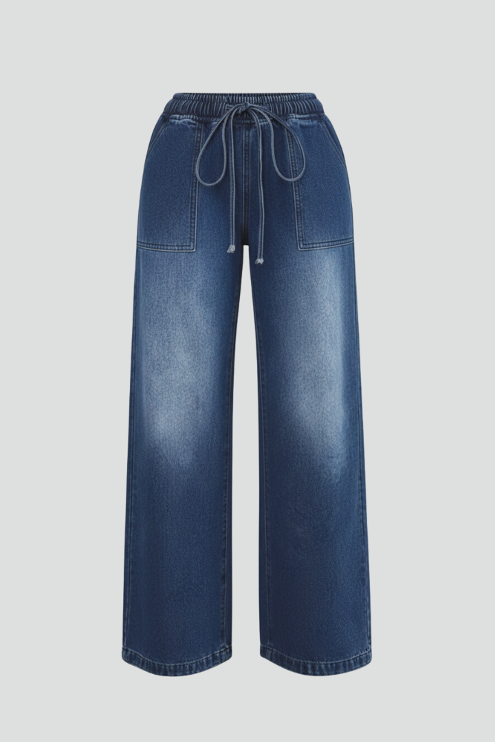 Lauren Women's Casual Wide-Leg Trousers - Comfortable Drawstring Waist & Stylish Patch Pockets