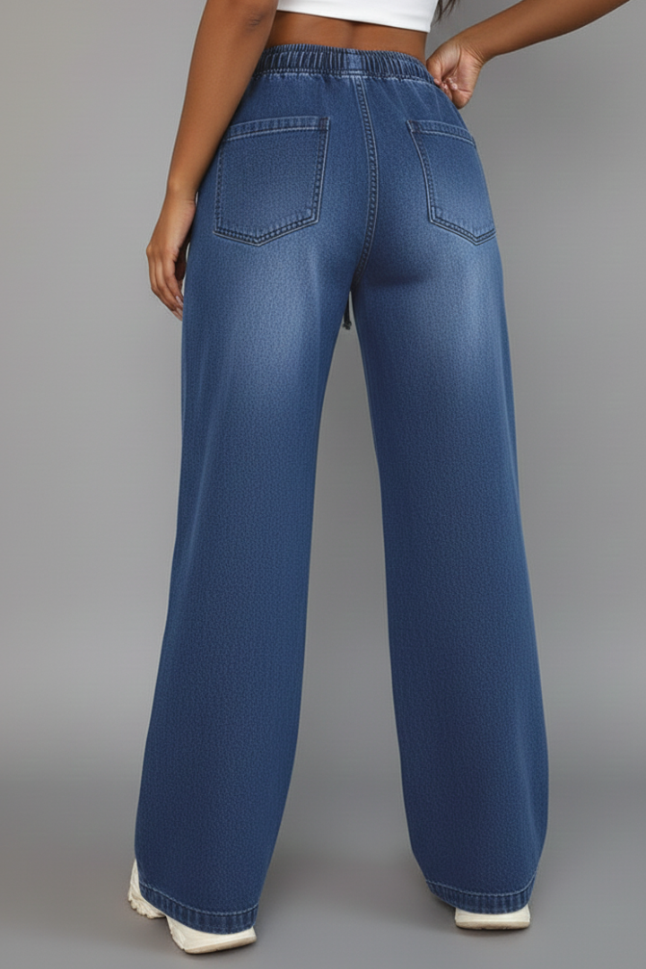 Lauren Women's Casual Wide-Leg Trousers - Comfortable Drawstring Waist & Stylish Patch Pockets