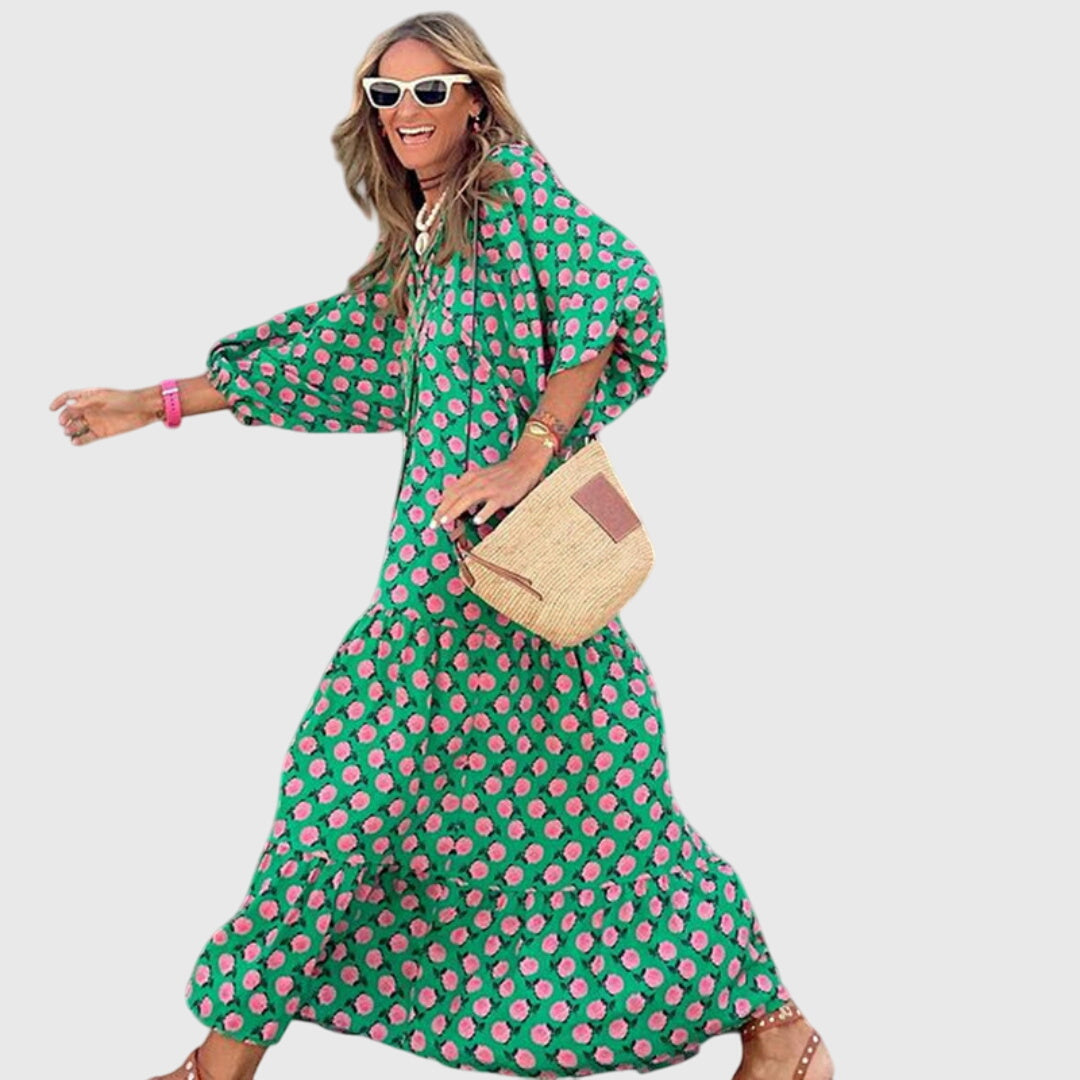 Sarah Boho Maxi Dress - Elegant Floral Print, Lightweight Fabric, Perfect for Summer & Beach Wear