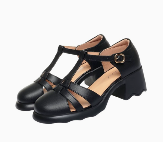 Elyxiana Women's Orthopedic T-Strap Block Heels - Comfortable Supportive Footwear for All-Day Wear